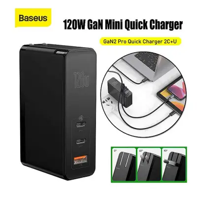 Baseus 120W GaN Mini Quick Charger Dual Type-C + USB-A Ports
